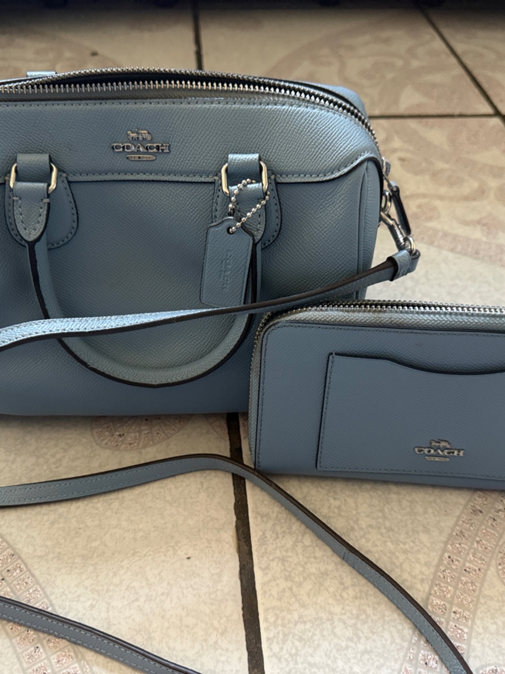 Coach Light Blue Leather Crossbody with Matching Wallet